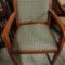 Side Chair, wood arm and frame, upholstered seat and back, blue beige check fabric